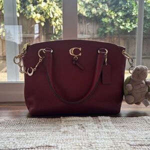 Coach Pebbled Leather Remi Satchel in Red Excellent Condition